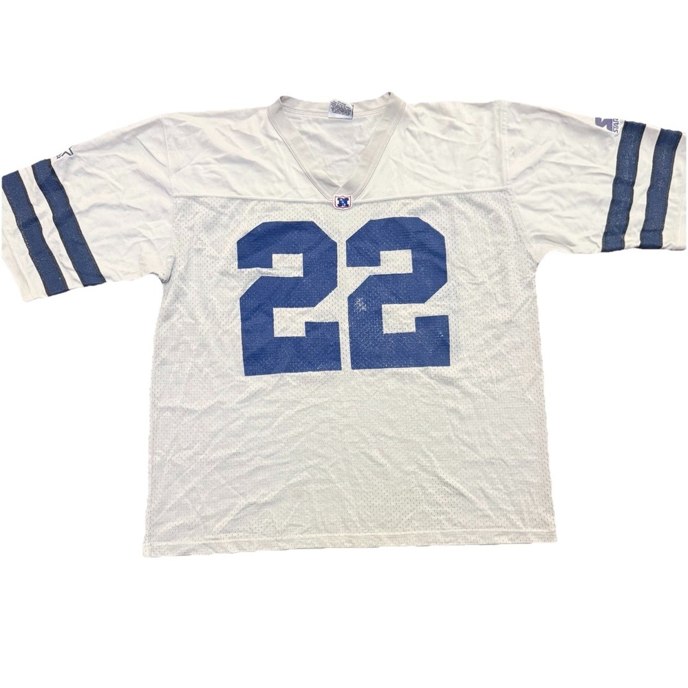 Vintage 90s Starter NFL NFC Jersey #22 Dallas Cowboys Style White Blue XL